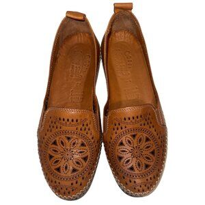 Spring Step Women Shoes Sz 37 Ingrid Camel Brown Perforated Leather Loafers Boho